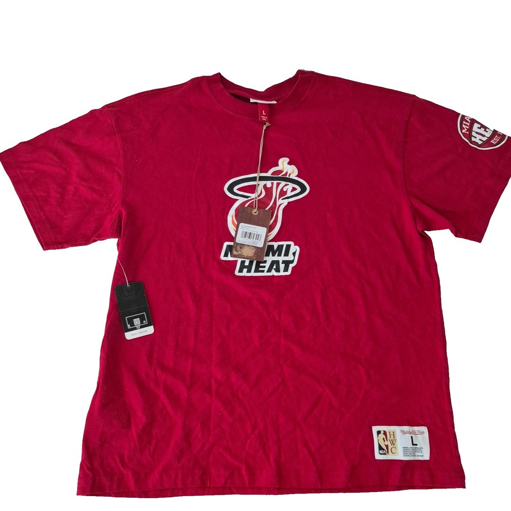 Miami‎ Heat Shirt Mens LRed NBA Basketball Hardwood Classics Mitchell Ness Tee